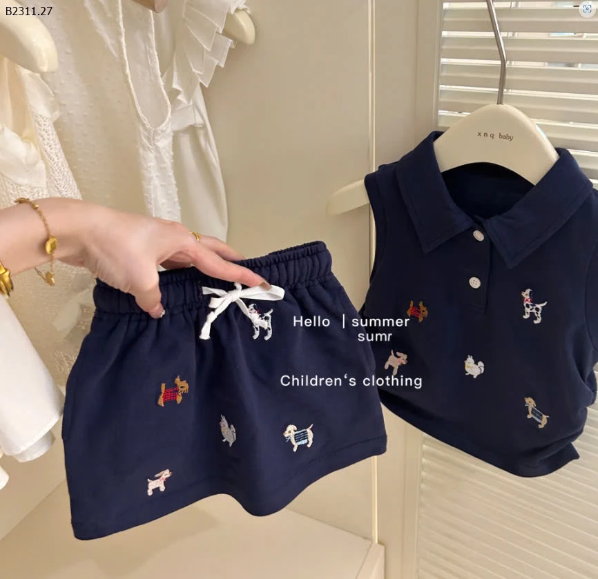 Set áo cổ polo mix chân váy A bé gái -sỉ 134k