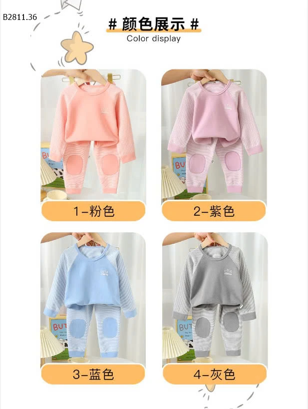 BỘ MẶC NHÀ DÀI TAY MIX KẺ CHO BÉ IU -sỉ Size 80-120 : 88k           Size 130-170 : 108k