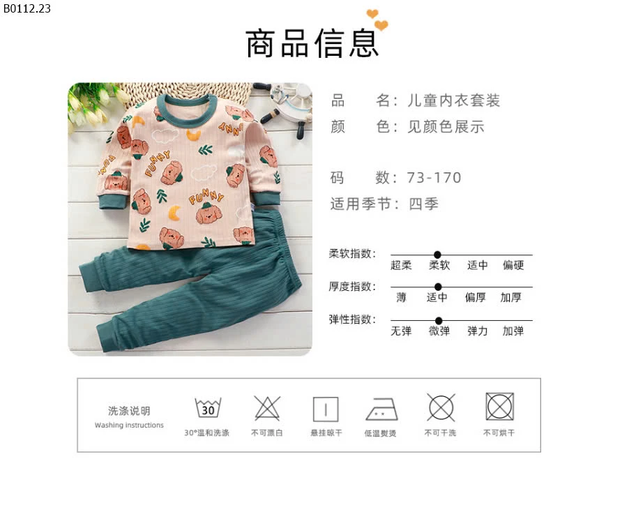 BỘ MẶC NHÀ DÀI TAY CHO BÉ SIZE ĐẠI -sỉ Sz 73-120 : 88k           Sz 130-170 : 118k