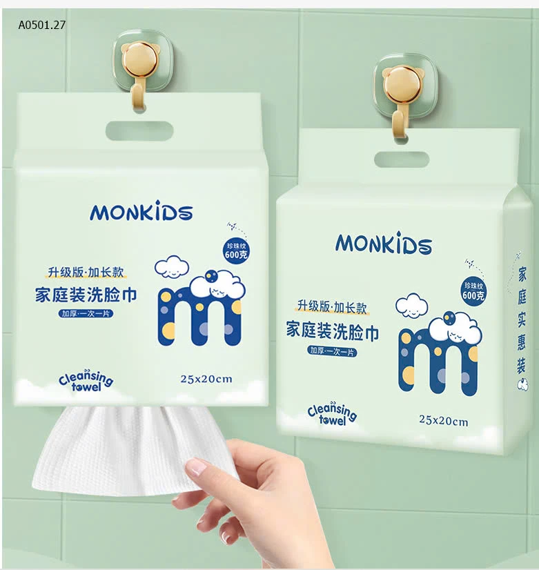 KHĂN GIẤY RỬA MẶT 1 LẦN ĐA NĂNG  MONKIDS- sỉ 110k/ 1 bịch