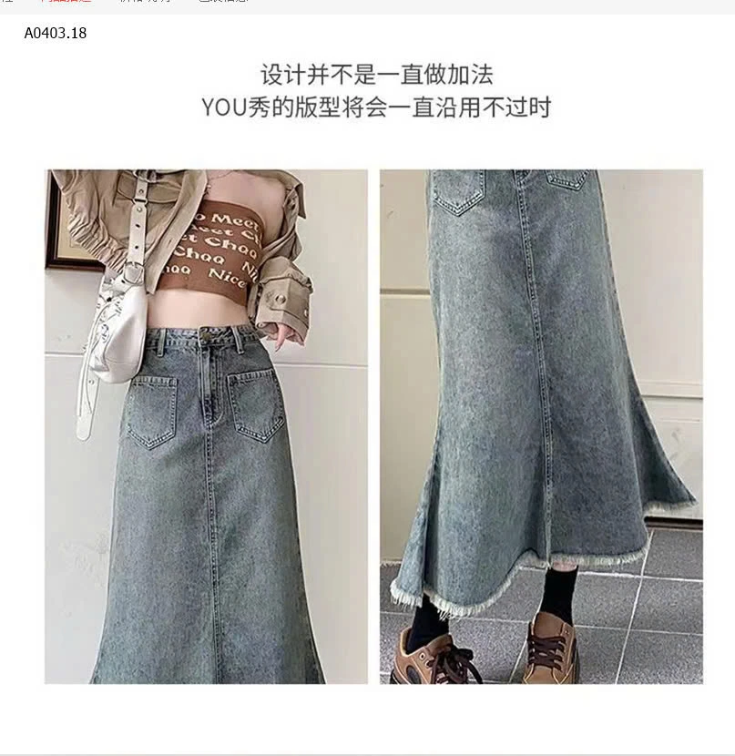 CHÂN VÁY JEANS DÁNG DÀI ĐUÔI CÁ-sỉ 139k