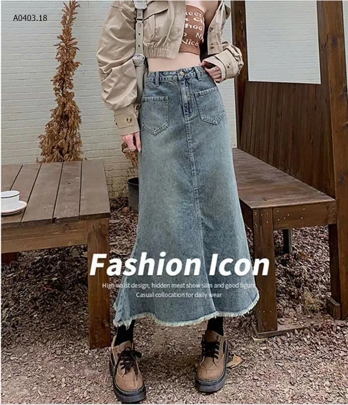 CHÂN VÁY JEANS DÁNG DÀI ĐUÔI CÁ-sỉ 139k