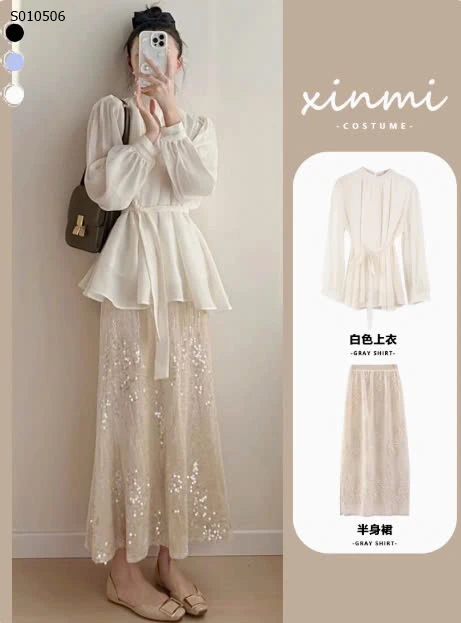 bộ quần áo nữ phong cách sequin áo giá 530k váy giá 420k full set giá 899k