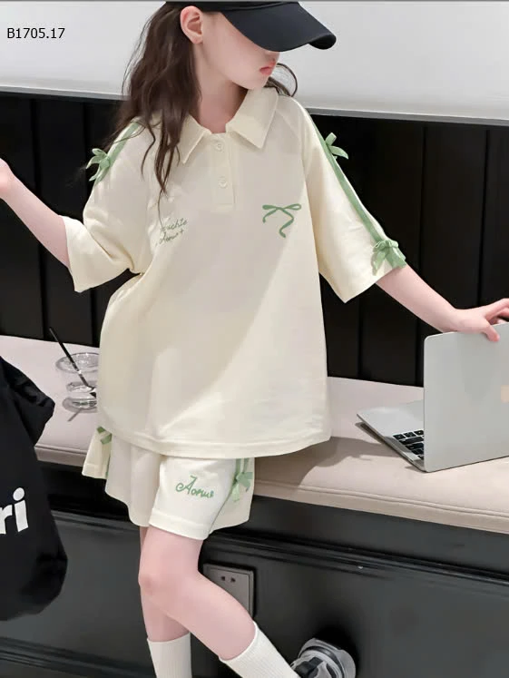 SET BỘ POLO CỘC TAY ĐÍNH NƠ BG  -sỉ 210k