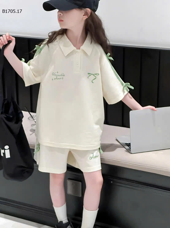 SET BỘ POLO CỘC TAY ĐÍNH NƠ BG  -sỉ 210k