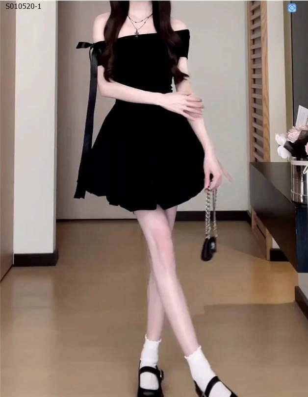 Váy bí ngắn trễ vai một bên vai phong cách Hepburn cho nữ - 410,000