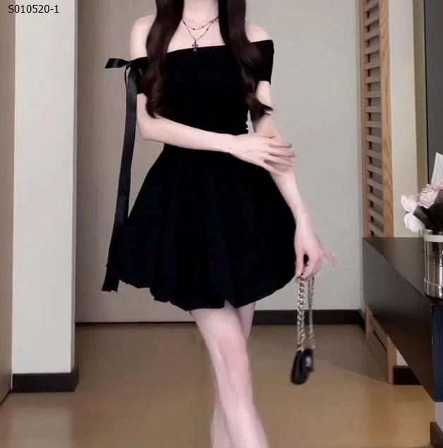 Váy bí ngắn trễ vai một bên vai phong cách Hepburn cho nữ - 410,000