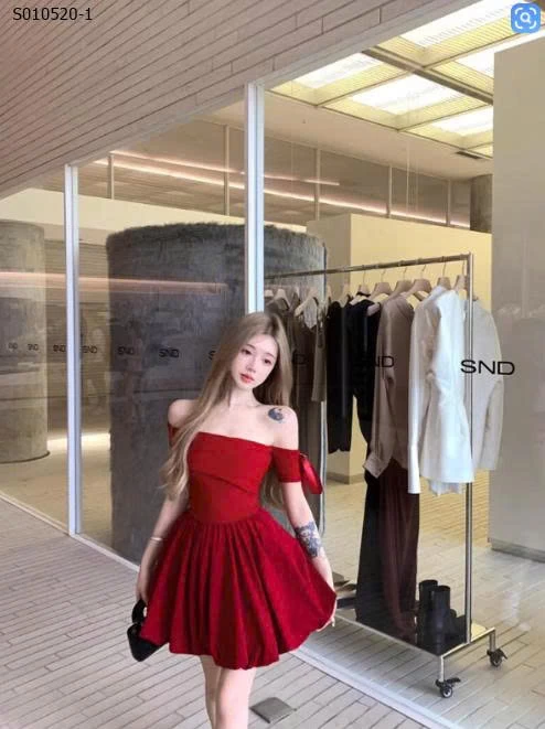 Váy bí ngắn trễ vai một bên vai phong cách Hepburn cho nữ - 410,000