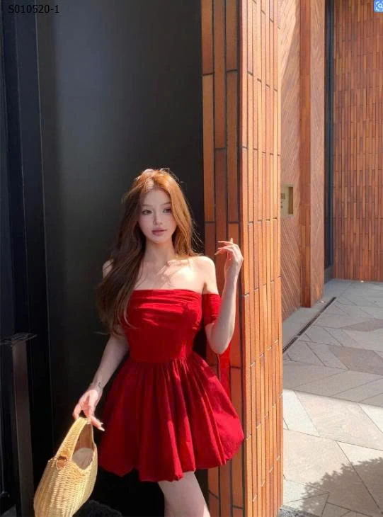 Váy bí ngắn trễ vai một bên vai phong cách Hepburn cho nữ - 410,000