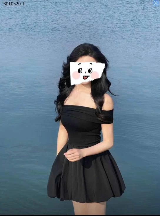 Váy bí ngắn trễ vai một bên vai phong cách Hepburn cho nữ - 410,000