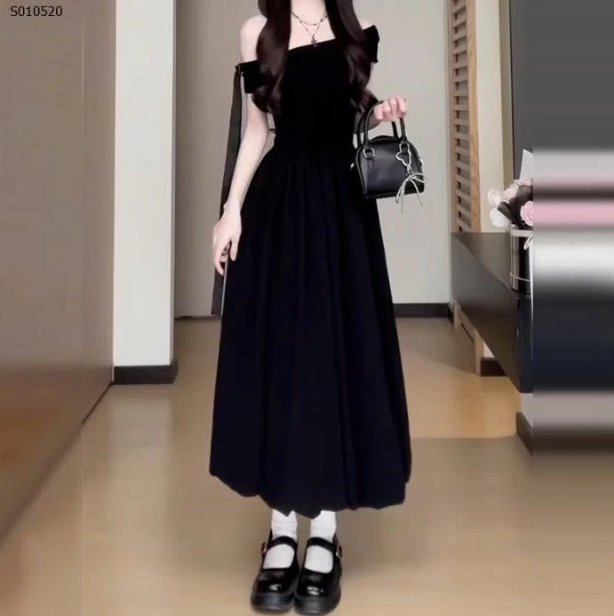 Váy bí dài trễ vai một bên vai phong cách Hepburn cho nữ - 440,000