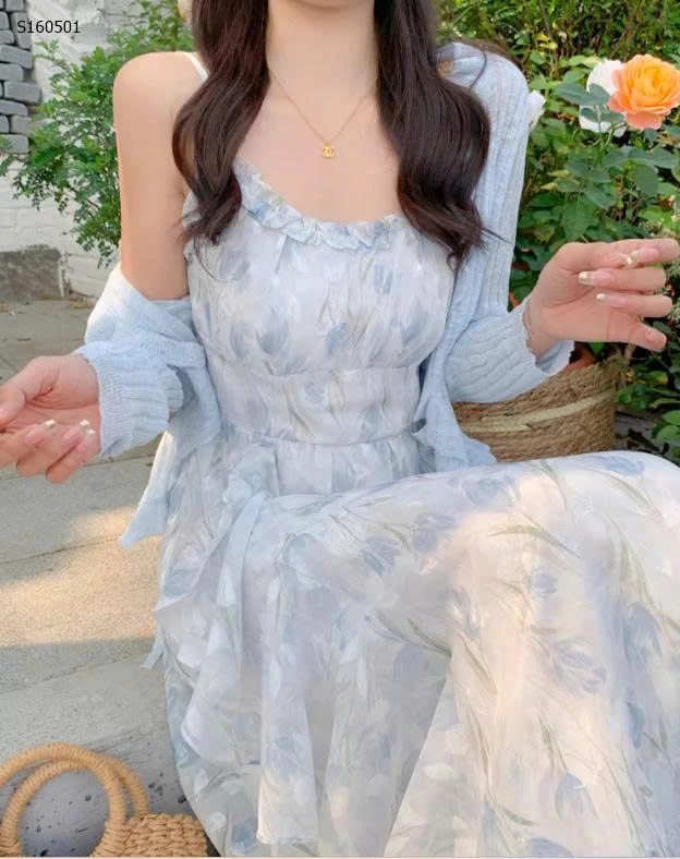 Set váy hoa cadigan xanh- 599,000