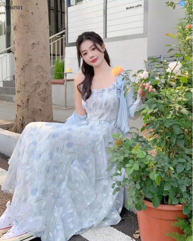 Set váy hoa cadigan xanh- 599,000