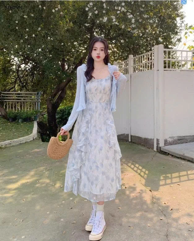 Set váy hoa cadigan xanh- 599,000