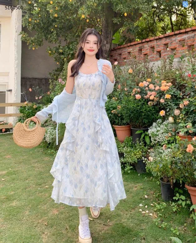 Set váy hoa cadigan xanh- 599,000