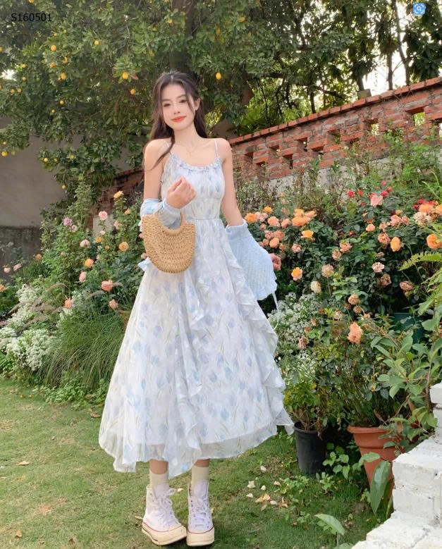 Set váy hoa cadigan xanh- 599,000