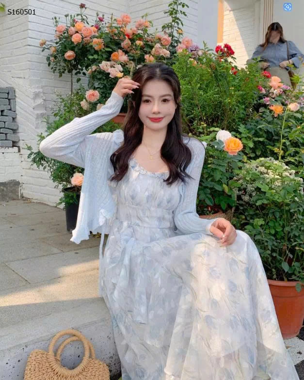 Set váy hoa cadigan xanh- 599,000