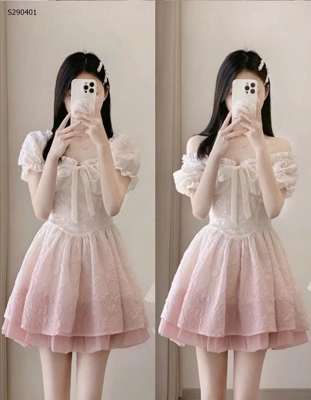 Váy cổ vuông tay bồng loang màu- 525,000