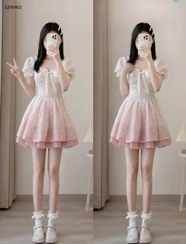 Váy cổ vuông tay bồng loang màu- 525,000