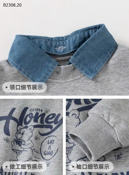 ÁO NỈ CỔ JEAN Wellkids-Giá sỉ 108k