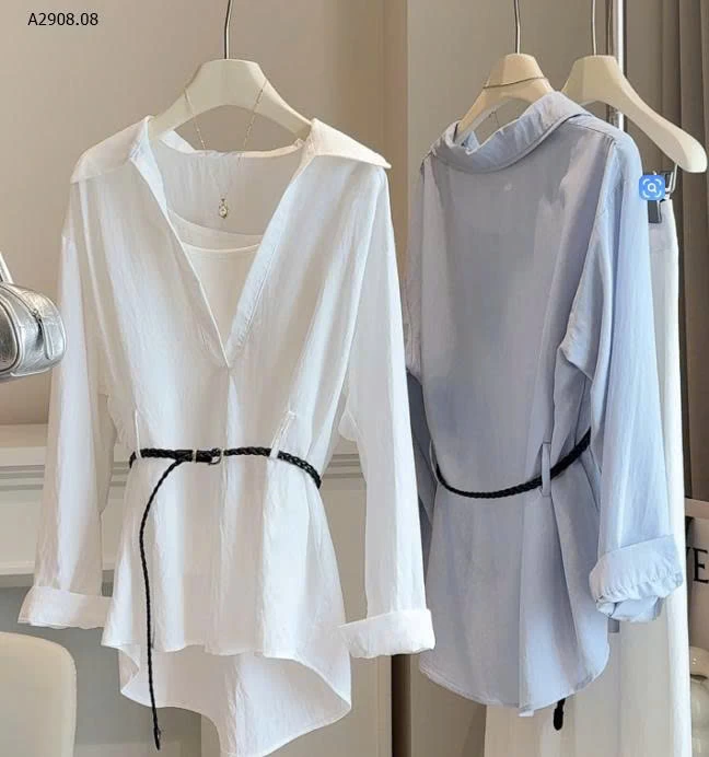 ÁO SƠ MI DÀI TAY KÈM BELT + 2 DÂY ANNA- sỉ 176k