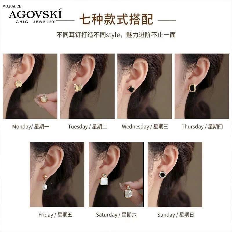 SET KHUYÊN TAI CHÍNH HÃNG AGOVSKI- sỉ 245k/set 7 món