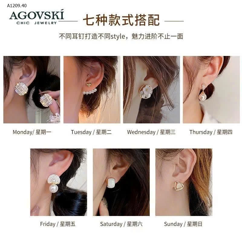 Set  7 đôi hoa tai bạc 915 Agovski - sỉ 215k
