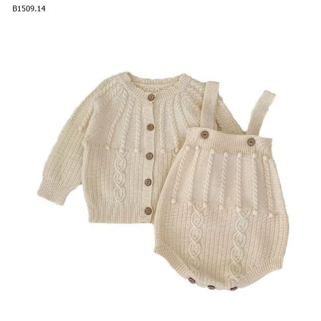 Bộ đồ liền thân len móc tay cho bé- sỉ giá  Quần yếm : 163k Áo len cardigan : 196k