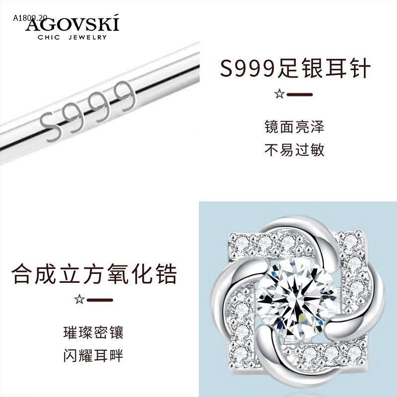 SET 5 ĐÔI KHUYÊN TAI BẠC S999 AGOVSKI - sỉ 170k/set 5đôi