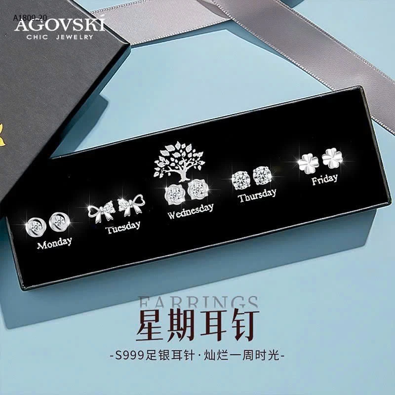 SET 5 ĐÔI KHUYÊN TAI BẠC S999 AGOVSKI - sỉ 170k/set 5đôi