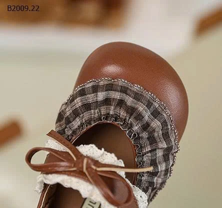 GIÀY BÚP BÊ PHỐI VẢI CARO VIỀN REN -Giá sỉ  sz 21-25: 129k  sz 26-30: 139k