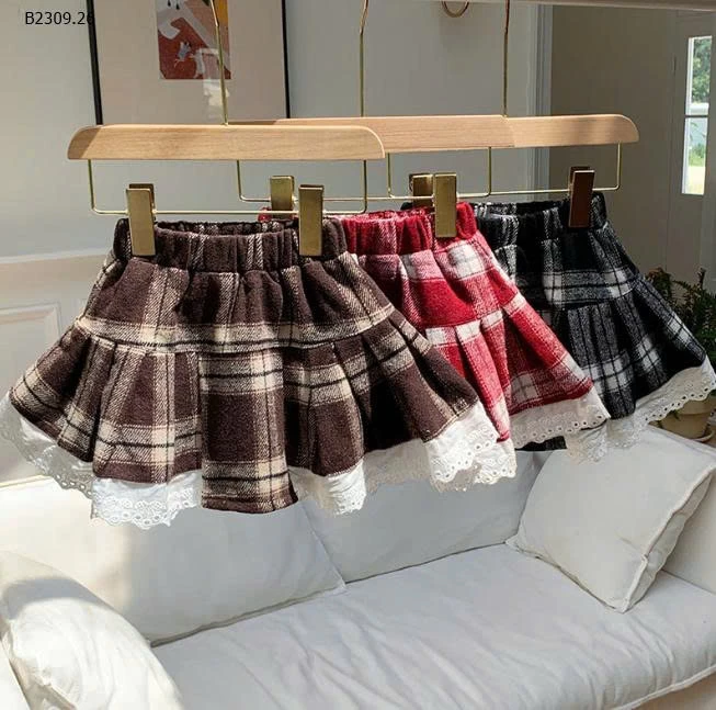CHÂN VÁY  KẺ CARO PHỐI REN -Giá sỉ 118K