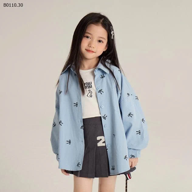 Áo sơ mi Aimo Beibei Hàn Quốc nơ xinh xắn cho bé - giá si  sz 90-150 : 155k sz 160 : 173k 