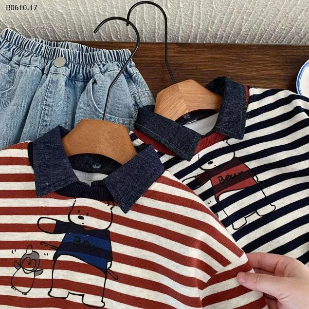 ÁO NỈ KẺ PHỐI CỔ MAIBAO BT-Giá sỉ 170k