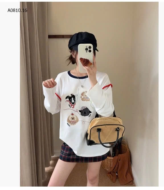ÁO THUN VIỀN CỔ THÊU THÚ CƯNG-Giá sỉ 207k
