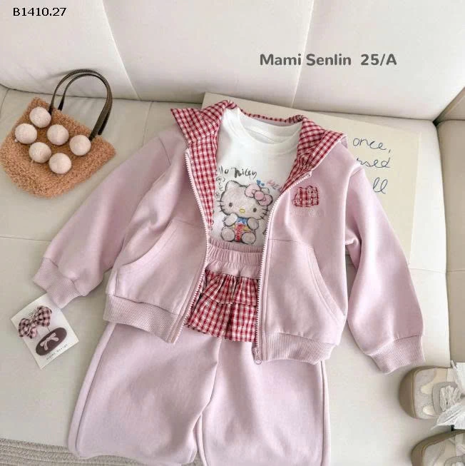 SET NỈ HỒNG KẺ CARO NINGLI  BG -Giá sỉ 208k