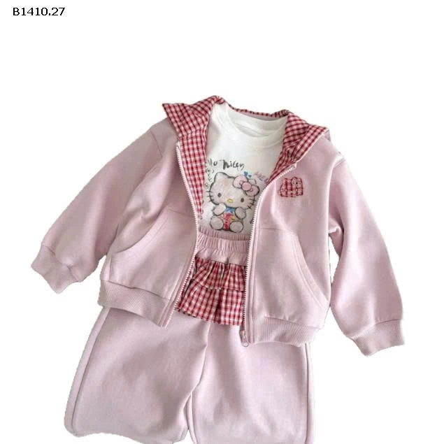 SET NỈ HỒNG KẺ CARO NINGLI  BG -Giá sỉ 208k