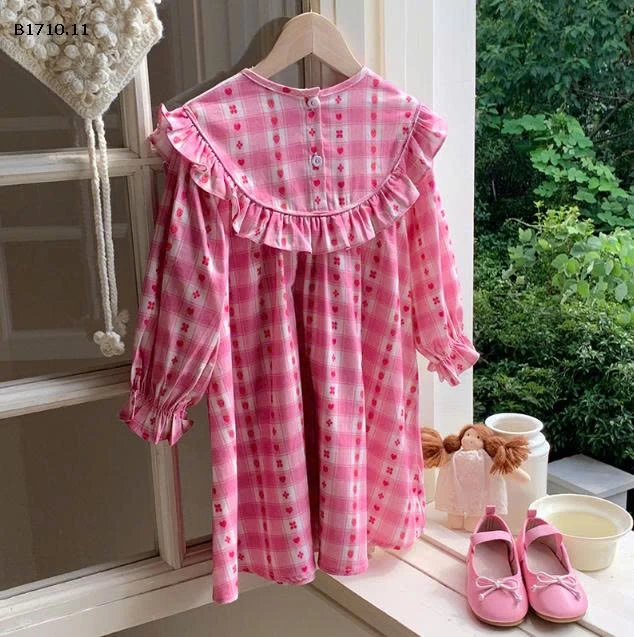 VÁY CARO HỒNG CỔ THÊU DUDU-Giá sỉ 202k