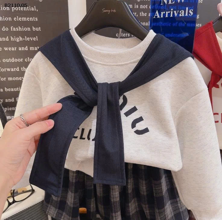 Set miu miu 3 chi tiết áo + váy + khăn cổ  - Giá sỉ 80-120:  136k 130-160:   148k