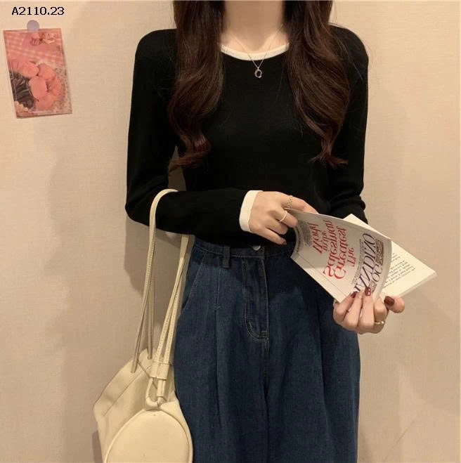 ÁO THUN DÀI TAY PHỐI VIỀN NỮ-Giá sỉ 75k/c sỉ từ 2 chiếc