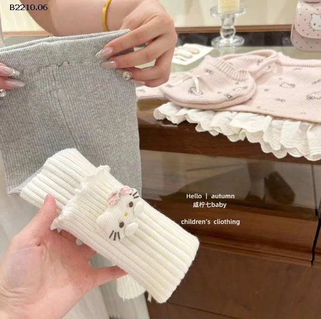 ÁO LEN HỒNG VIỀN REN MIX LEGGING KITTY-Giá sỉ áo 207k  quần 133k