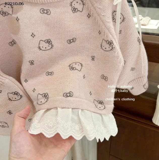 ÁO LEN HỒNG VIỀN REN MIX LEGGING KITTY-Giá sỉ áo 207k  quần 133k