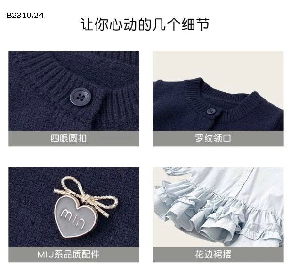 Bộ váy sơ mi  cardigan dệt kim 2 mảnh cho bé- giá sỉ 297k