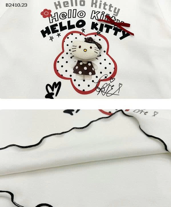 SET ÁO KITTY MIX QUẦN YẾM CHẤM BI-Giá sỉ  áo thun: 160k  yếm: 240k
