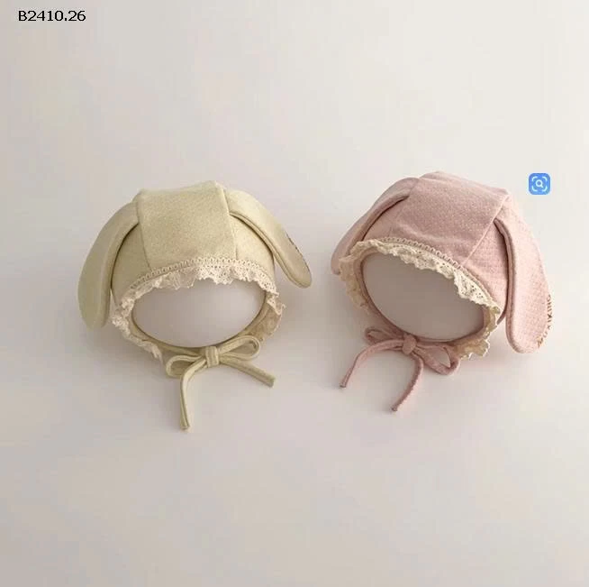 MŨ BÉ SƠ SINH TAI THỎ PHỐI REN BG-Giá sỉ 81k