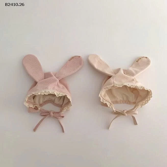 MŨ BÉ SƠ SINH TAI THỎ PHỐI REN BG-Giá sỉ 81k