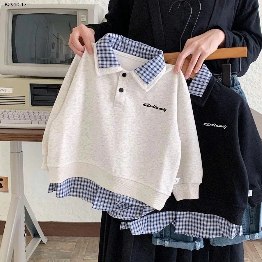 Áo nỉ sơ mi POLO cho bé  2025 giả hai mảnh cổ kép - sỉ 165k