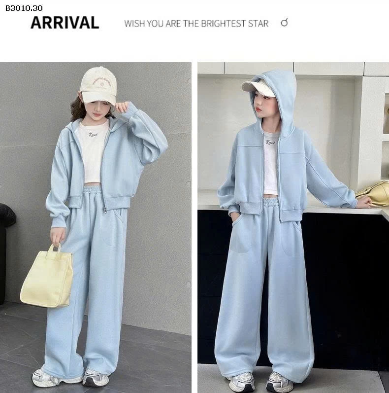 Bộ đồ trẻ em hai mảnh có mũ trùm đầu màu trơn - sỉ 170k