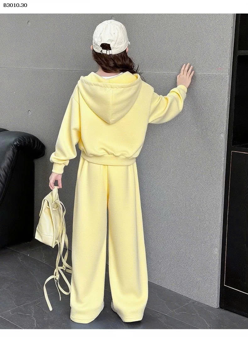 Bộ đồ trẻ em hai mảnh có mũ trùm đầu màu trơn - sỉ 170k