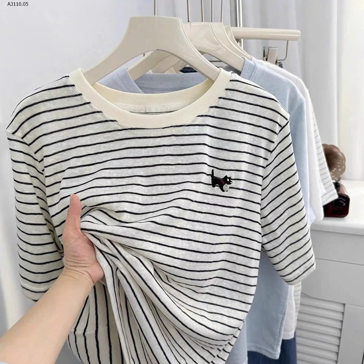 ÁO PHÔNG NỮ SỢI TRE THÊU MÈO  - sỉ 140k